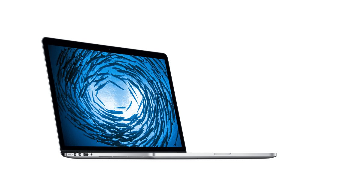 Apple MacBook Pro (2014) [15,4", Retina, Intel Core i7 2,2GHz, 16GB RAM, 256GB SSD, Intel Iris Pro Graphics 1536, macOS] silber – Refurbished – Produktansicht