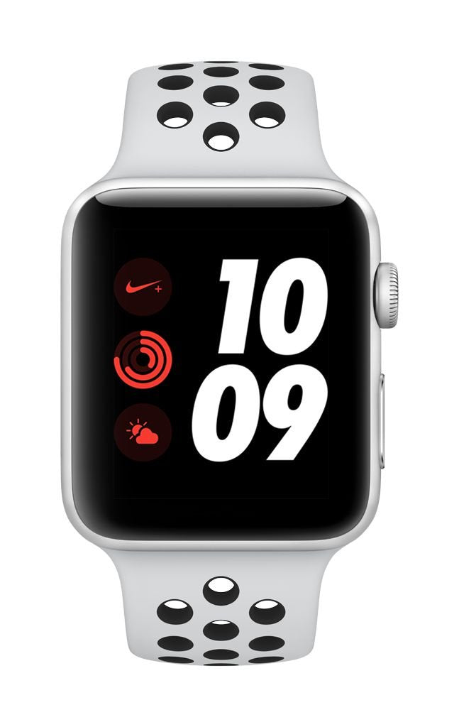 Apple Watch Nike+ Series 3 [WiFi + Cellular, inkl. Sportarmband platinum-grau/schwarz] 42mm Aluminiumgehäuse silber – Refurbished – Produktansicht