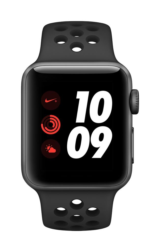 Apple Watch Nike+ Series 3 [WiFi + Cellular, inkl. Sportarmband anthrazit/schwarz] 38mm Aluminiumgehäuse spacegrau – Refurbished – Produktansicht
