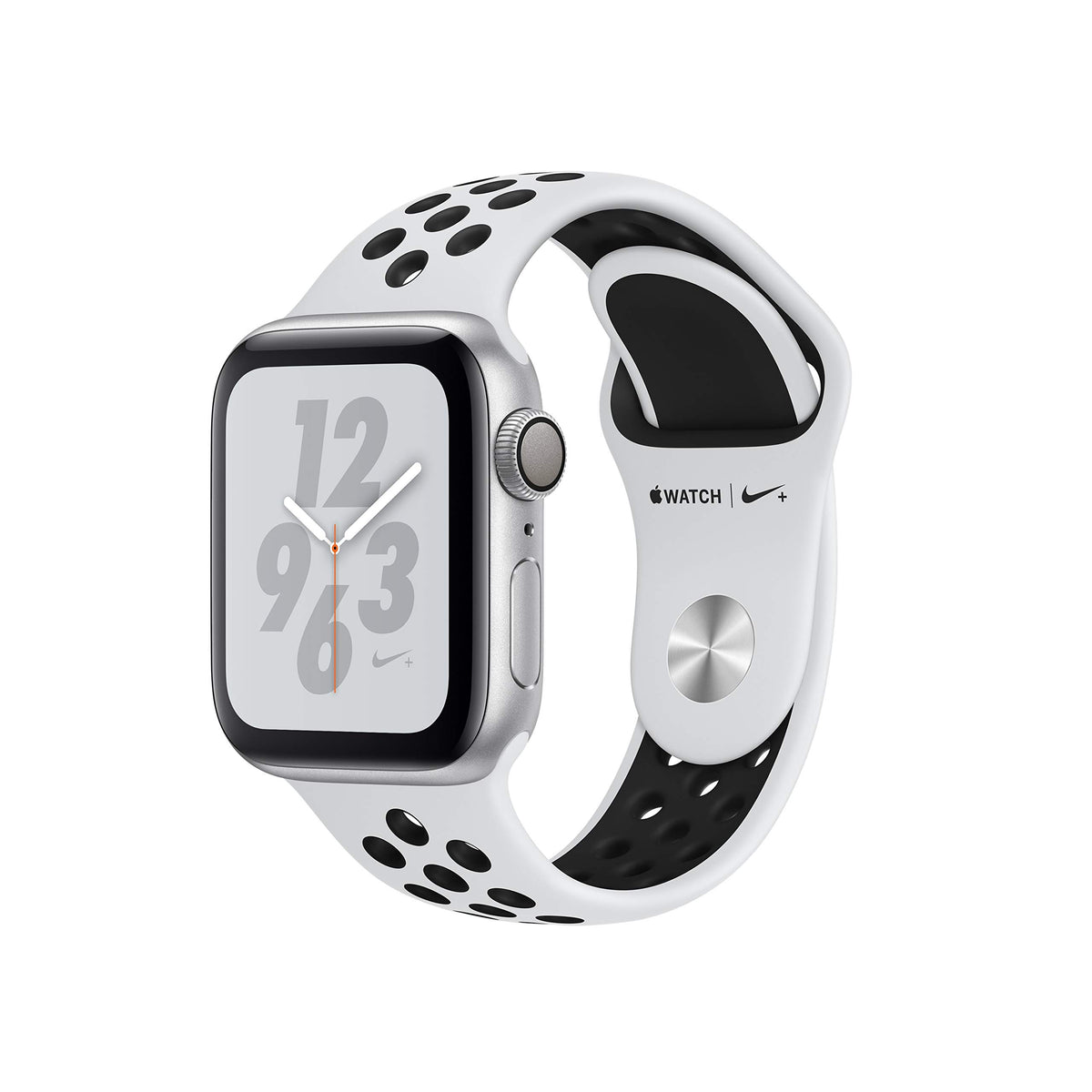 Apple Watch Nike+ Series 4 [GPS, inkl. Sportarmband platinum/schwarz] 40mm Aluminiumgehäuse silber – Refurbished – Produktansicht