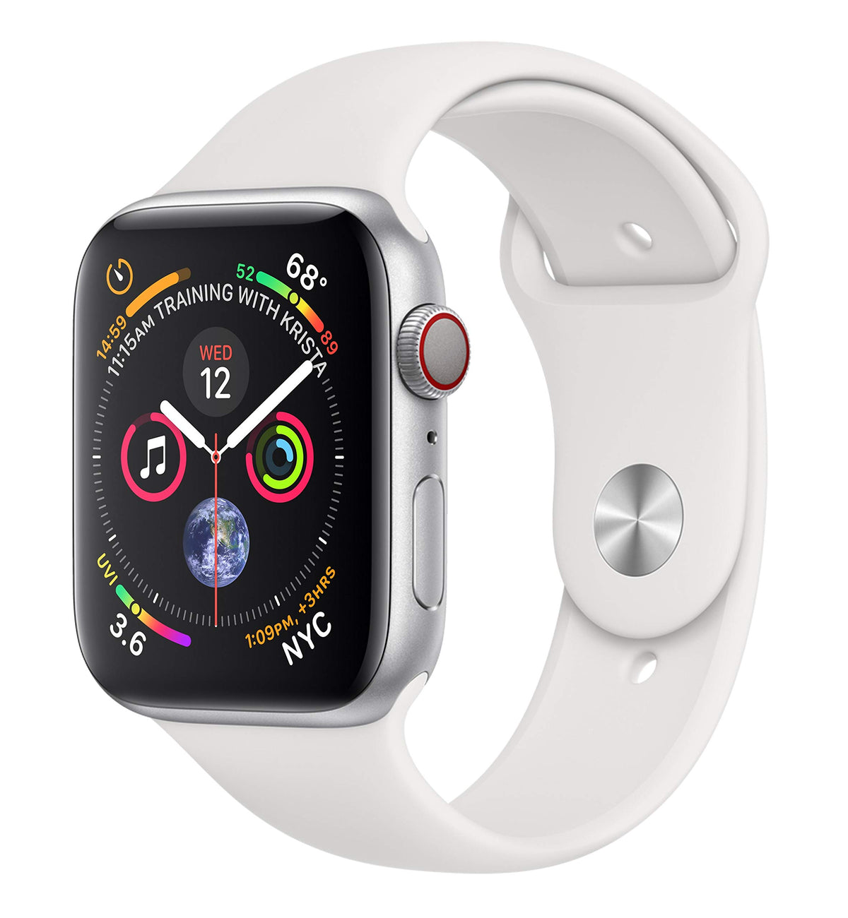 Apple Watch Series 4 [GPS + Cellular, inkl. Sportarmband weiß] 44mm Aluminiumgehäuse silber – Refurbished – Produktansicht
