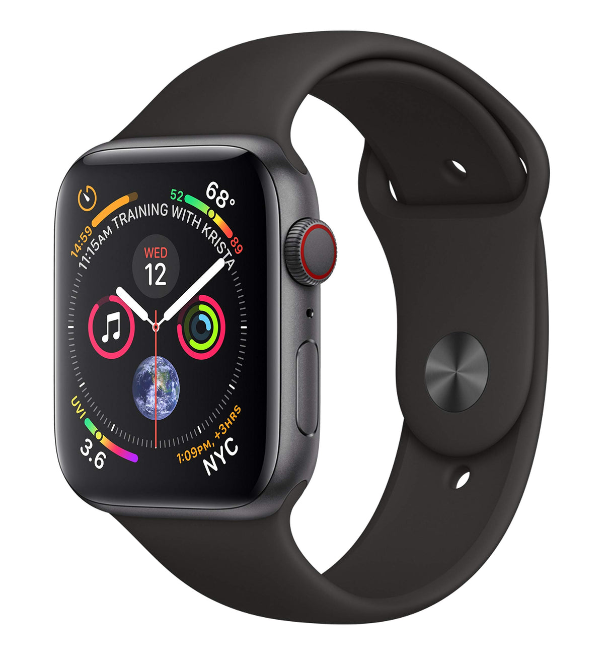 Apple Watch Series 4 [GPS + Cellular, inkl. Sportarmband schwarz] 44mm Aluminiumgehäuse spacegrau – Refurbished – Produktansicht