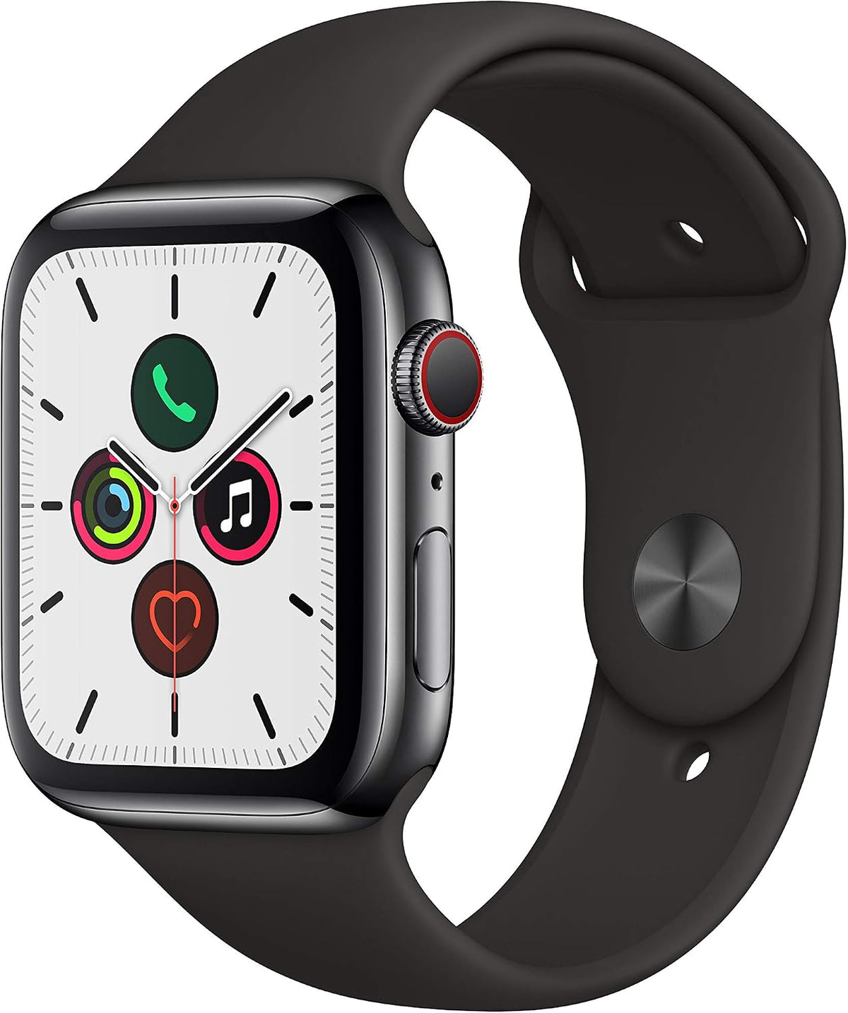 Apple Watch Series 5 [GPS + Cellular, inkl. Sportarmband schwarz] 44mm Edelstahlgehäuse space schwarz – Refurbished – Produktansicht