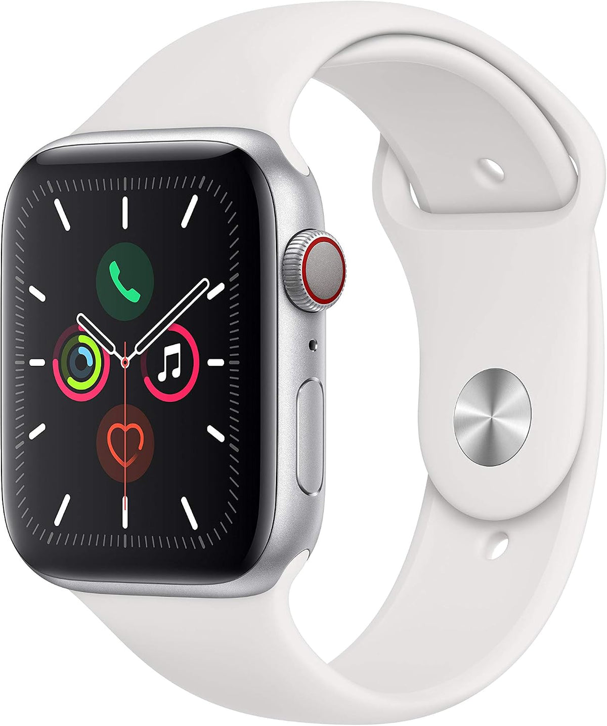 Apple Watch Series 5 [GPS + Cellular, inkl. Sportarmband weiß] 44mm Aluminiumgehäuse silber – Refurbished – Produktansicht