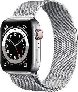 Apple Watch Series 6 [GPS + Cellular, inkl. Milanaise-Armband silber] 40mm Edelstahlgehäuse silber – Refurbished – Produktansicht
