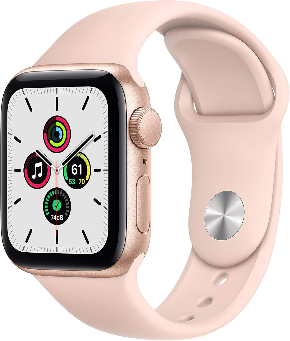 Apple Watch SE [GPS, inkl. Sportarmband sandrosa] 40mm Aluminiumgehäuse gold – Refurbished – Produktansicht