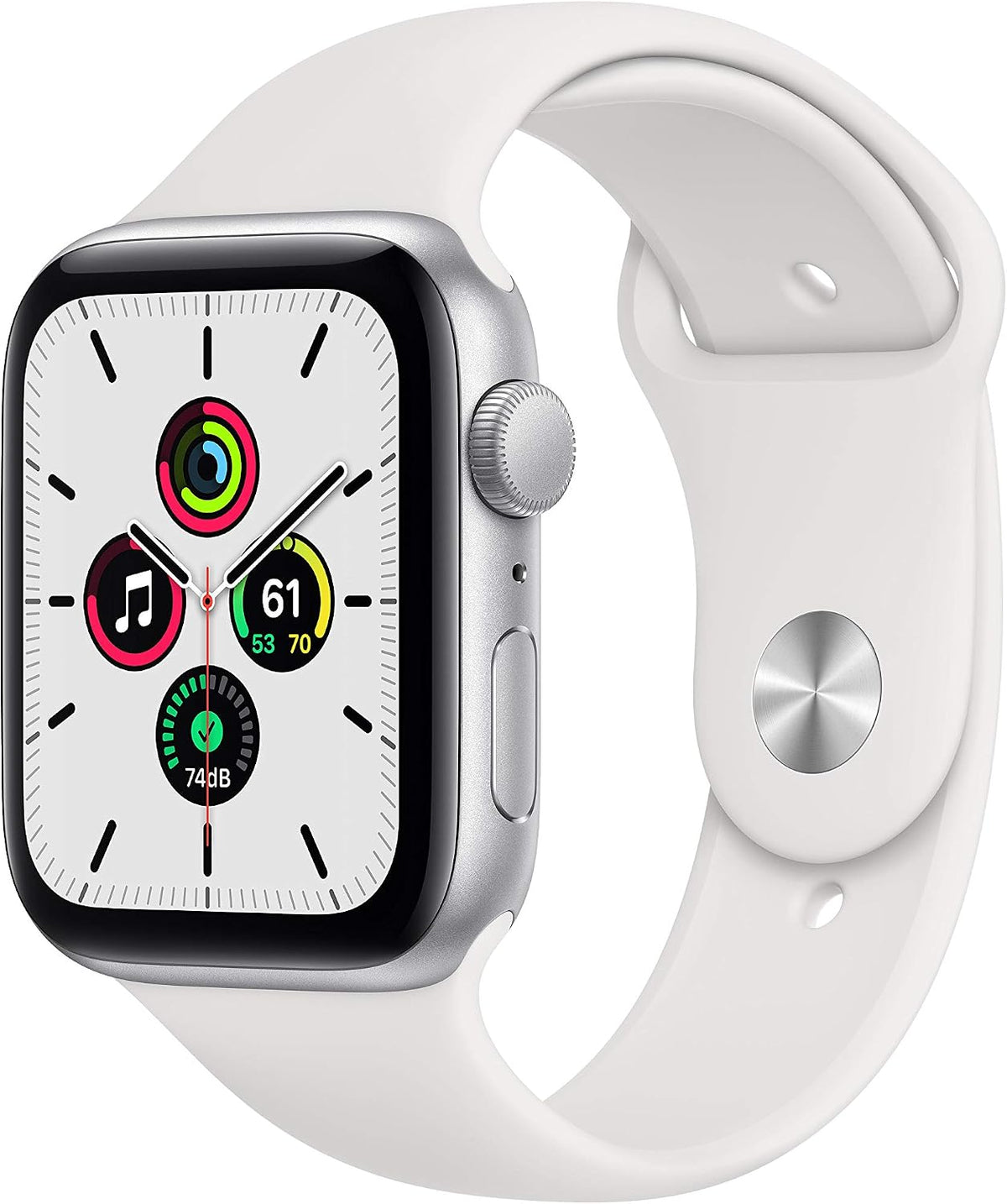 Apple Watch SE [GPS, inkl. Sportarmband weiß] 44mm Aluminiumgehäuse silber – Refurbished – Produktansicht