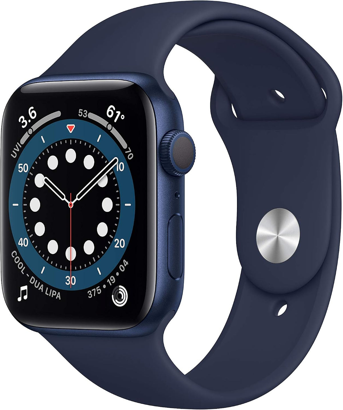 Apple Watch Series 6 [GPS, inkl. Sportarmband dunkelmarine] 44mm Aluminiumgehäuse blau – Refurbished – Produktansicht