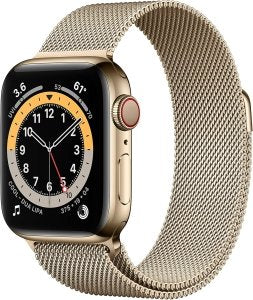 Apple Watch Series 6 [GPS + Cellular, inkl. Milanaise-Armband gold] 40mm Edelstahlgehäuse gold – Refurbished – Produktansicht
