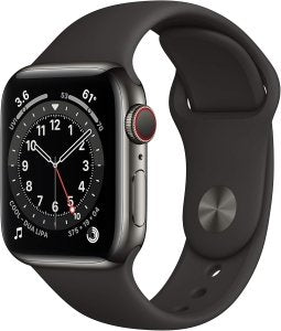 Apple Watch Series 6 [GPS + Cellular, inkl. Sportarmband schwarz] 40mm Edelstahlgehäuse graphit – Refurbished – Produktansicht