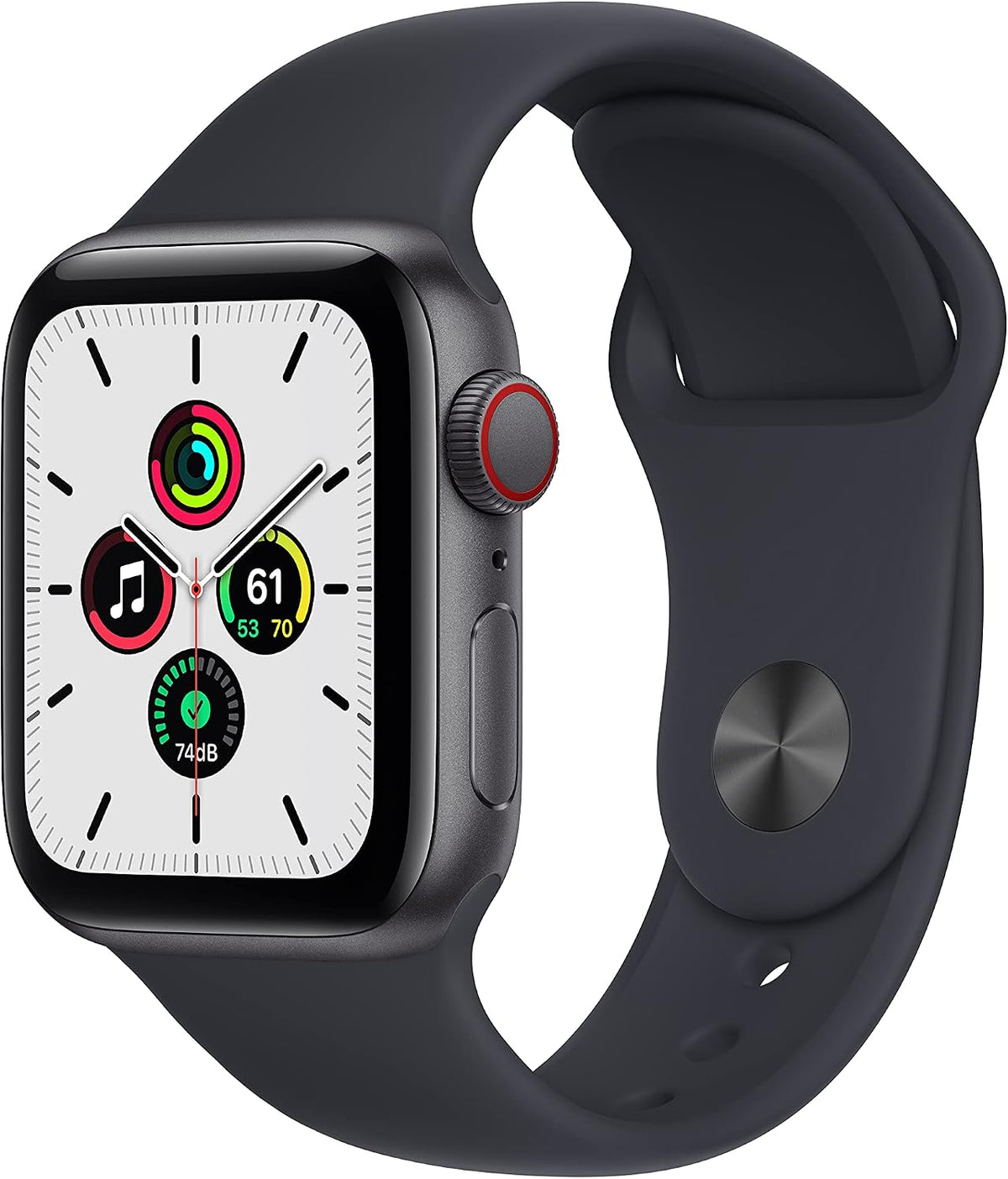 Apple Watch SE [GPS + Cellular, inkl. Sportarmband mitternacht] 40mm Aluminiumgehäuse space grau – Refurbished – Produktansicht