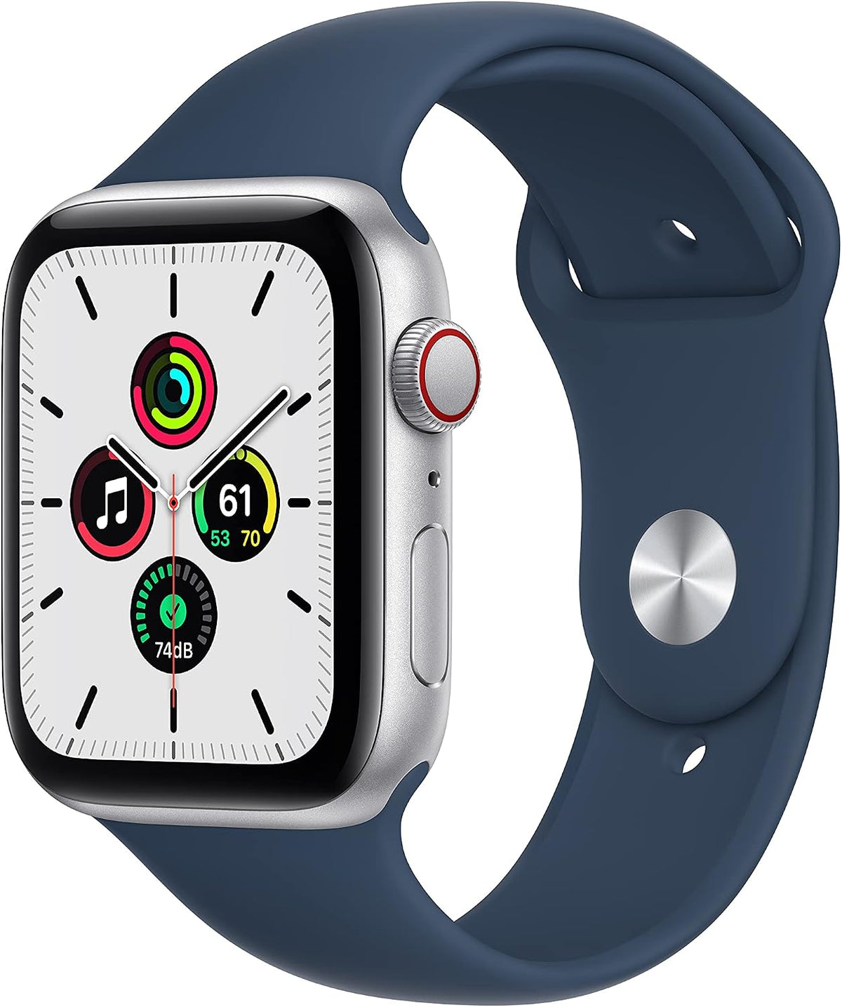 Apple Watch SE [GPS + Cellular, inkl. Sportarmband abyssblau] 44mm Aluminiumgehäuse silber – Refurbished – Produktansicht
