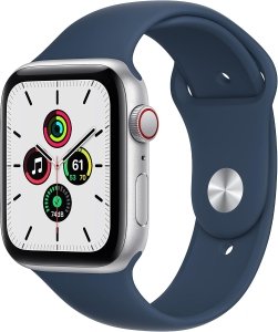 Apple Watch SE [GPS + Cellular, inkl. Sportarmband abyssblau] 44mm Aluminiumgehäuse silber – Refurbished – Produktansicht