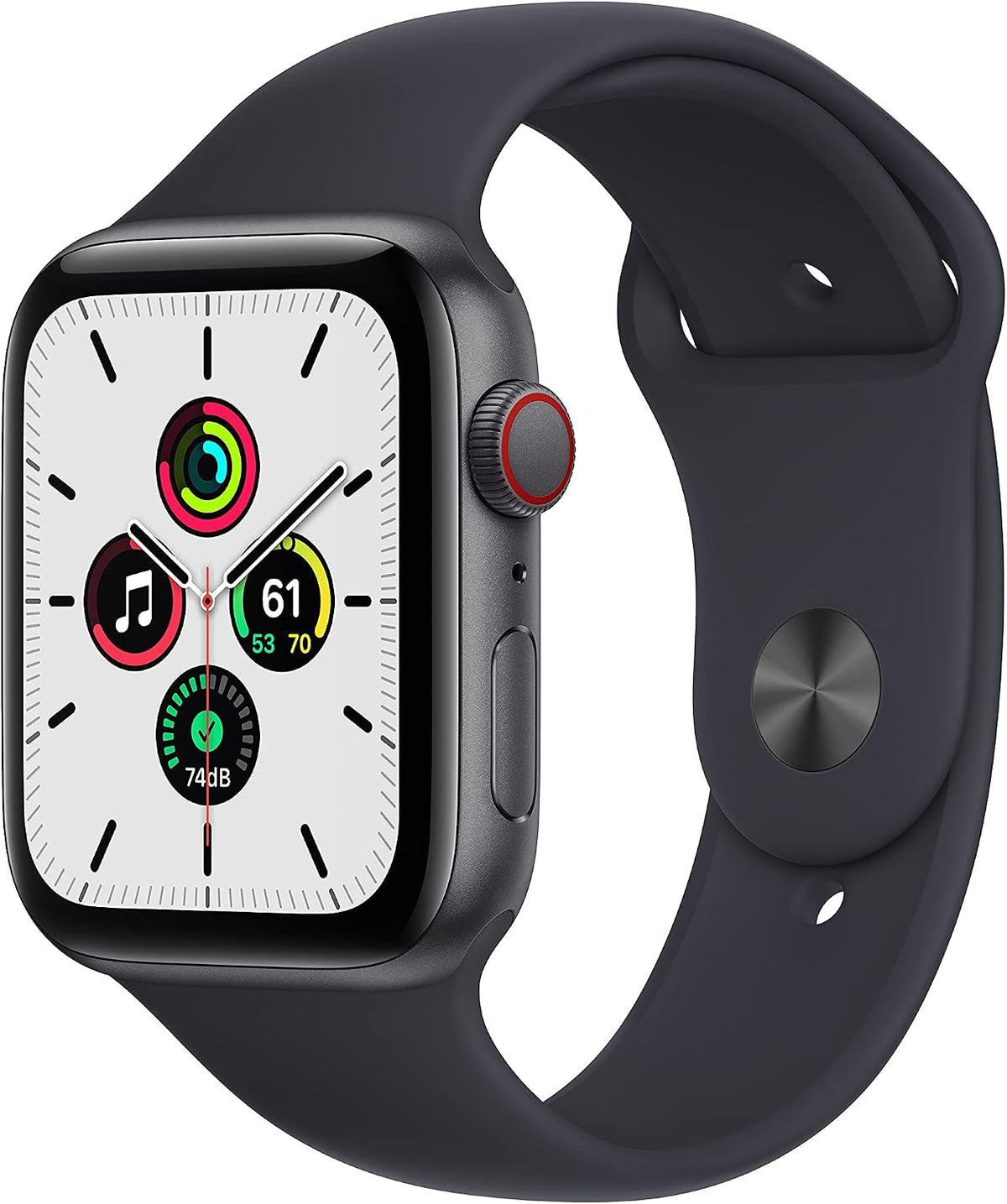 Apple Watch SE [GPS + Cellular, inkl. Sportarmband mitternacht] 44mm Aluminiumgehäuse spacegrau – Refurbished – Produktansicht