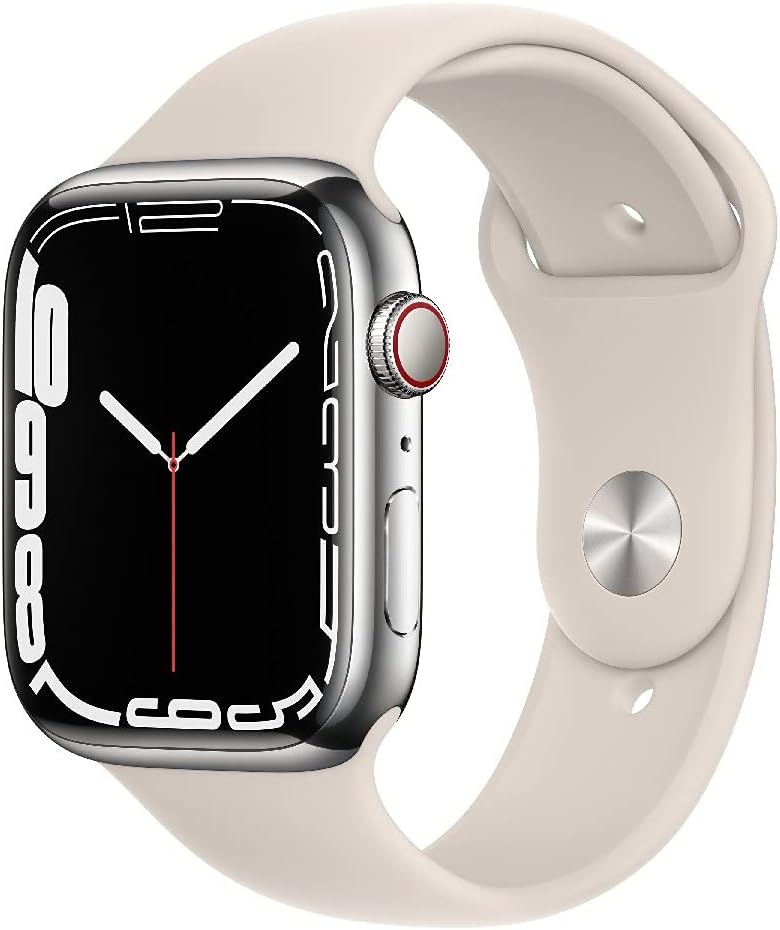 Apple Watch Series 7 [GPS + Cellular, inkl. Sportarmband polarstern] 45mm Edelstahlgehäuse silber – Refurbished – Produktansicht