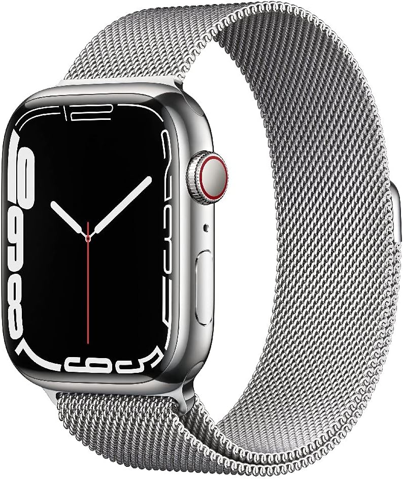 Apple Watch Series 7 [GPS + Cellular, inkl. Milanaise-Armband silber] 45mm Edelstahlgehäuse silber – Refurbished – Produktansicht