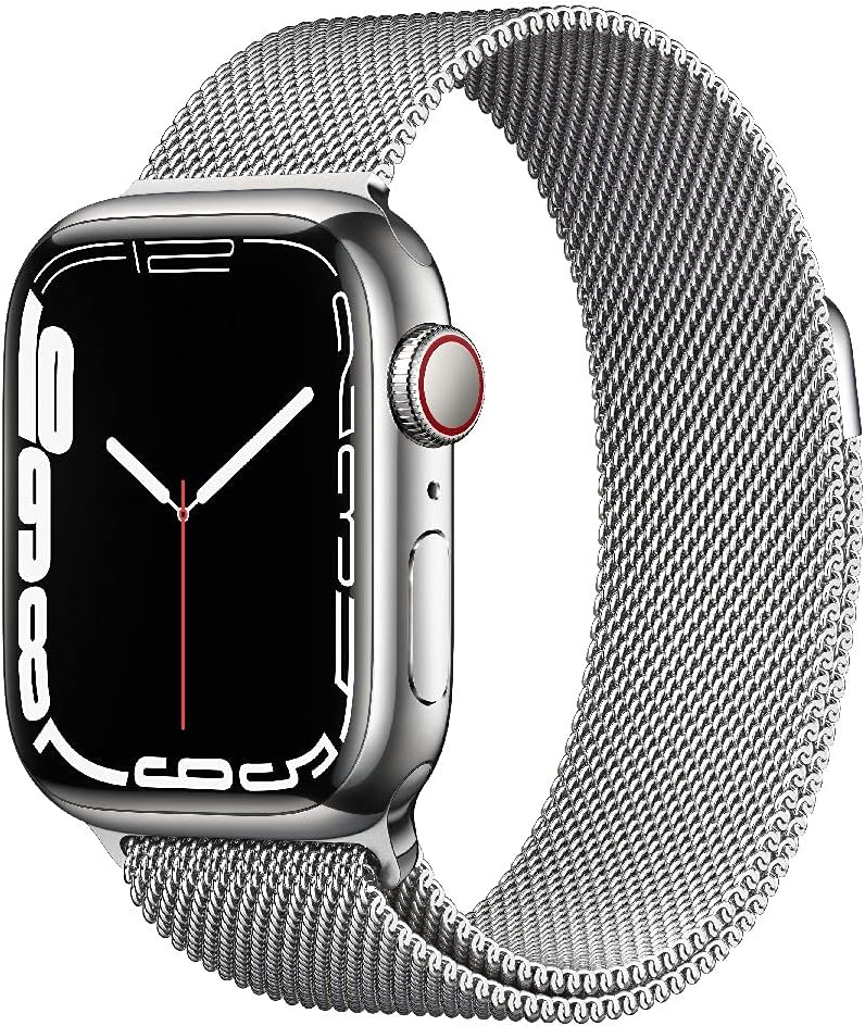 Apple Watch Series 7 [GPS + Cellular, inkl. Milanaise-Armband silber] 41mm Edelstahlgehäuse silber – Refurbished – Produktansicht