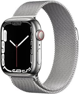 Apple Watch Series 7 [GPS + Cellular, inkl. Milanaise-Armband silber] 41mm Edelstahlgehäuse silber – Refurbished – Produktansicht