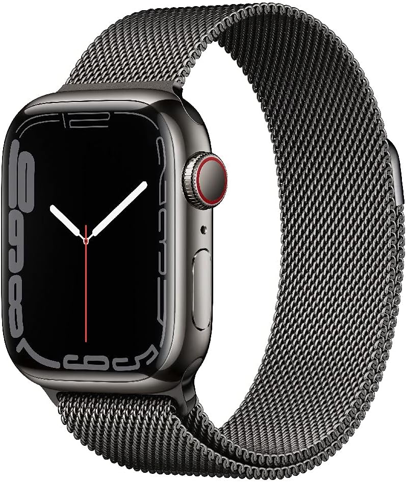 Apple Watch Series 7 [GPS + Cellular, inkl. Milanaise-Armband graphit] 41mm Edelstahlgehäuse graphit – Refurbished – Produktansicht