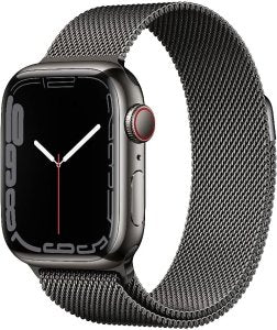 Apple Watch Series 7 [GPS + Cellular, inkl. Milanaise-Armband graphit] 41mm Edelstahlgehäuse graphit – Refurbished – Produktansicht