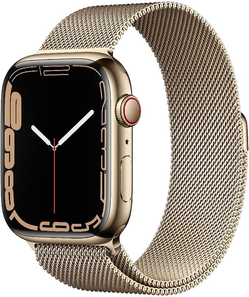 Apple Watch Series 7 [GPS + Cellular, inkl. Milanaise-Armband gold] 45mm Edelstahlgehäuse gold – Refurbished – Produktansicht