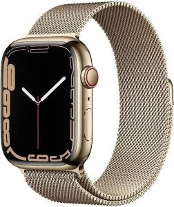 Apple Watch Series 7 [GPS + Cellular, inkl. Milanaise-Armband gold] 45mm Edelstahlgehäuse gold – Refurbished – Produktansicht