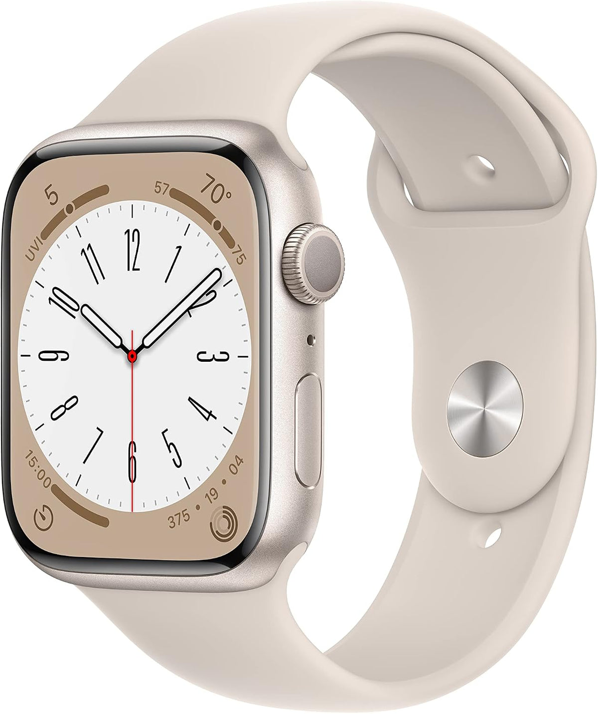 Apple Watch Series 8 [GPS, inkl. Sportarmband polarstern] 45mm Aluminiumgehäuse polarstern – Refurbished – Produktansicht