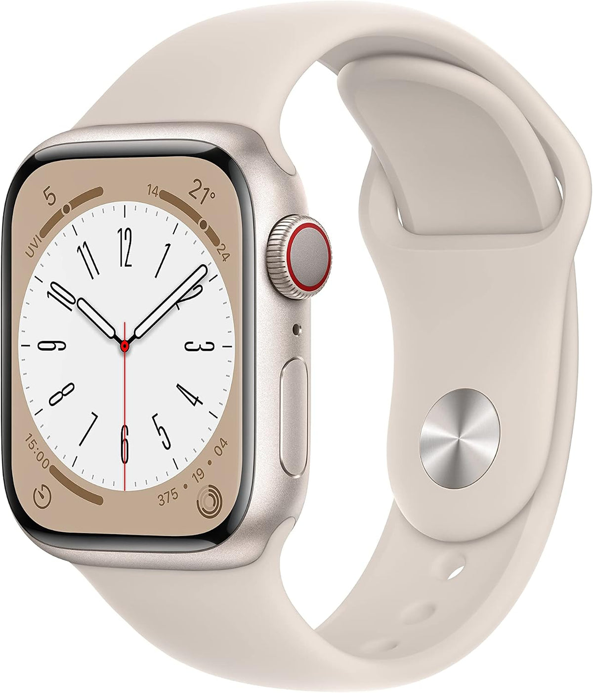 Apple Watch Series 8 [GPS + Cellular, inkl. Sportarmband polarstern] 41mm Aluminiumgehäuse polarstern – Refurbished – Produktansicht
