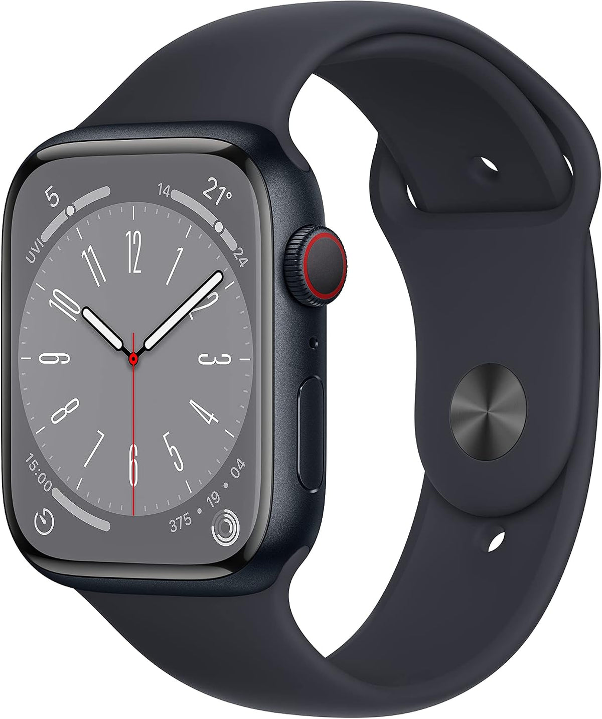 Apple Watch Series 8 [GPS + Cellular, inkl. Sportarmband mitternacht] 45mm Aluminiumgehäuse mitternacht – Refurbished – Produktansicht