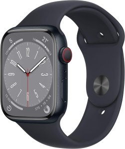 Apple Watch Series 8 [GPS + Cellular, inkl. Sportarmband mitternacht] 45mm Aluminiumgehäuse mitternacht – Refurbished – Produktansicht