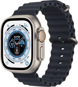Apple Watch Ultra [GPS + Cellular, inkl. Ocean Armband mitternacht] Titangehäuse silber – Refurbished – Produktansicht