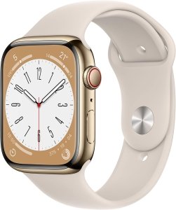 Apple Watch Series 8 [GPS + Cellular, inkl. Sportarmband polarstern] 45mm Edelstahlgehäuse gold – Refurbished – Produktansicht