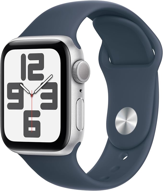 Apple Watch SE 2 (2022) [GPS, inkl. Sportarmband M/L sturmblau] 40mm Aluminiumgehäuse silber – Refurbished – Produktansicht