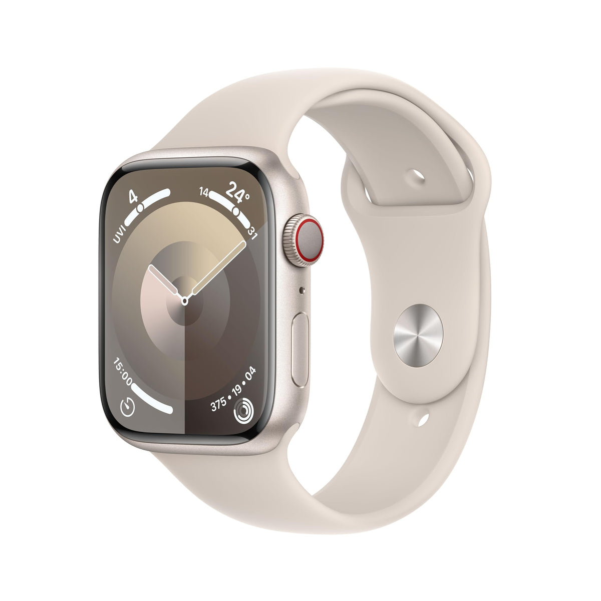 Apple Watch Series 9 [GPS + Cellular, inkl. Sportarmband S/M polarstern] 45mm Aluminiumgehäuse polarstern – Refurbished – Produktansicht
