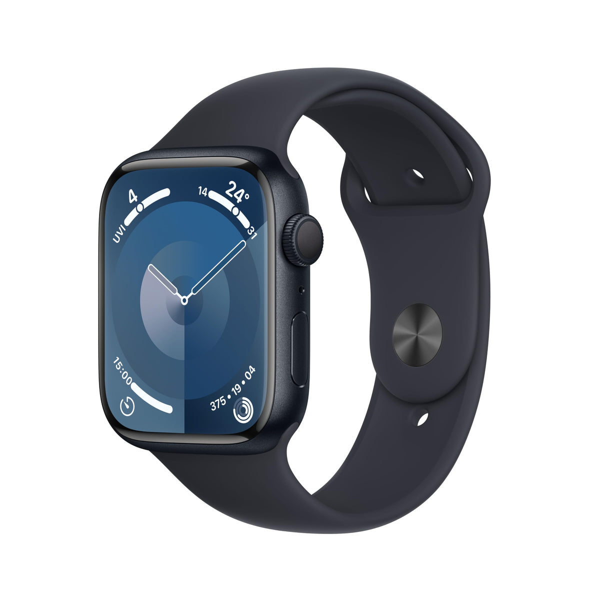 Apple Watch Series 9 [GPS, inkl. Sportarmband S/M mitternacht] 45mm Aluminiumgehäuse mitternacht – Refurbished – Produktansicht