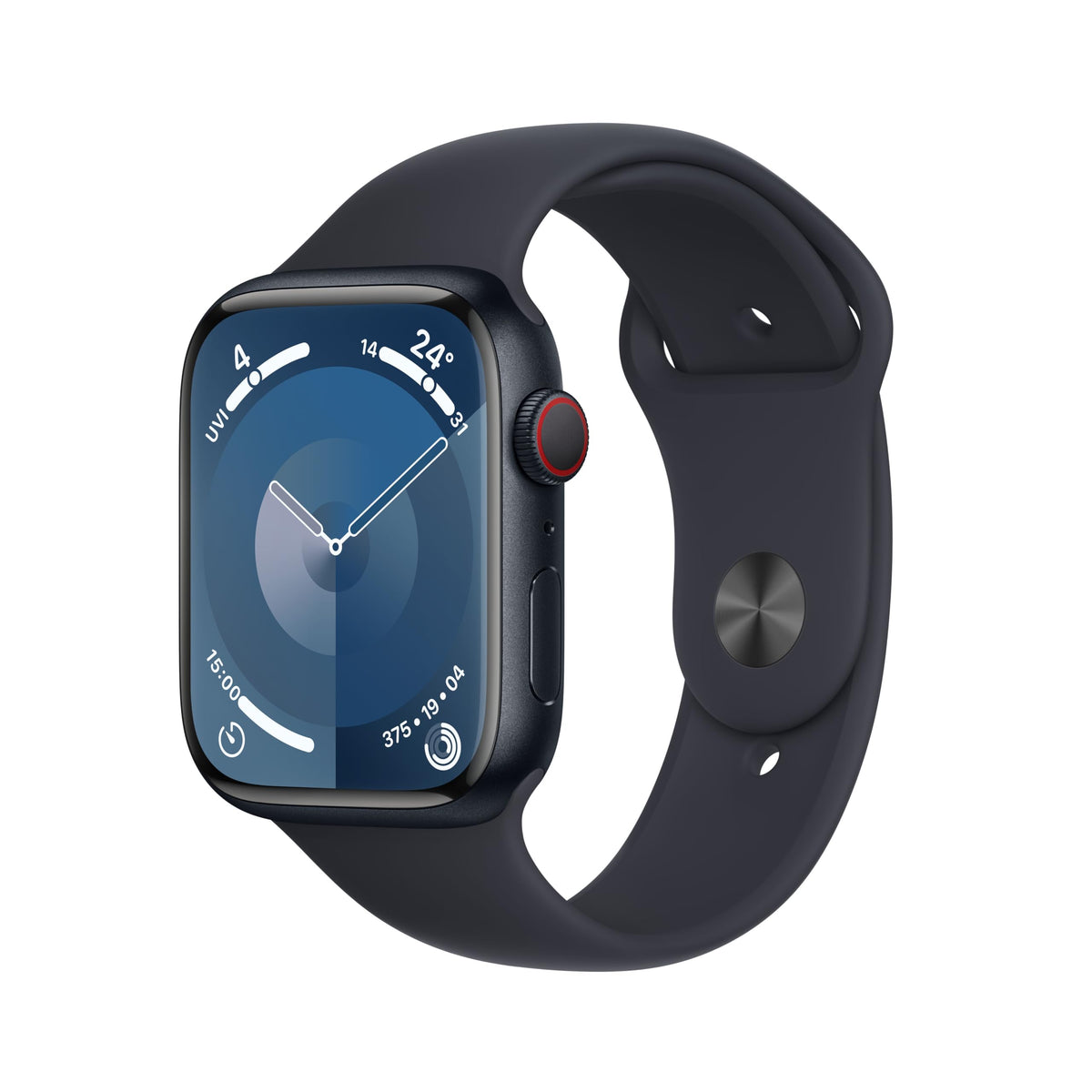 Apple Watch Series 9 [GPS + Cellular, inkl. Sportarmband M/L mitternacht] 45mm Aluminiumgehäuse mitternacht – Refurbished – Produktansicht