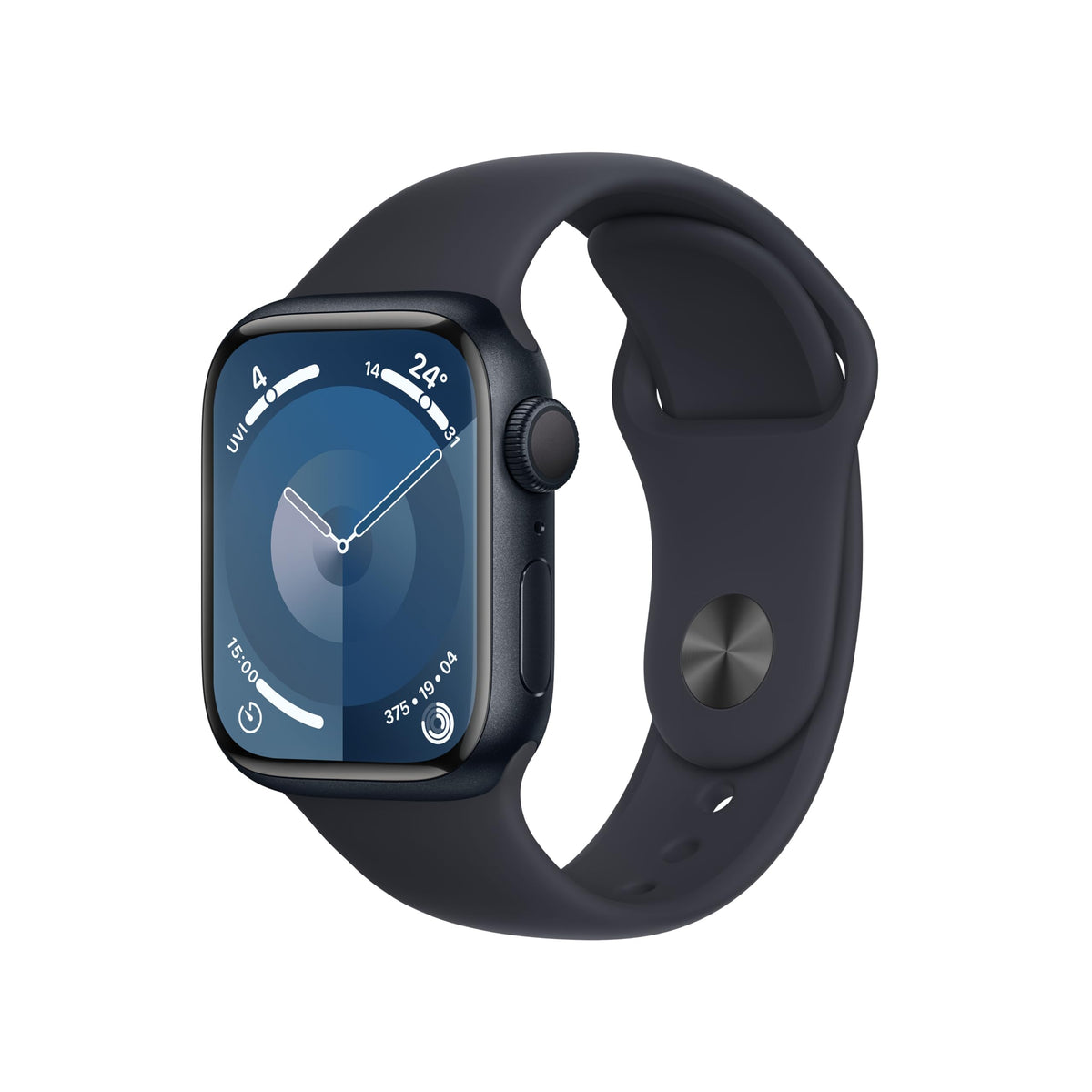 Apple Watch Series 9 [GPS, inkl. Sportarmband S/M mitternacht] 41mm Aluminiumgehäuse mitternacht – Refurbished – Produktansicht