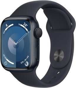 Apple Watch Series 9 [GPS, inkl. Sportarmband S/M mitternacht] 41mm Aluminiumgehäuse mitternacht – Refurbished – Produktansicht