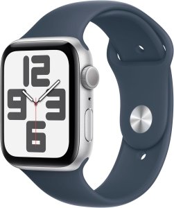 Apple Watch SE 2 (2023) [GPS, inkl. Sportarmband M/L sturmblau] 44mm Aluminiumgehäuse silber – Refurbished – Produktansicht