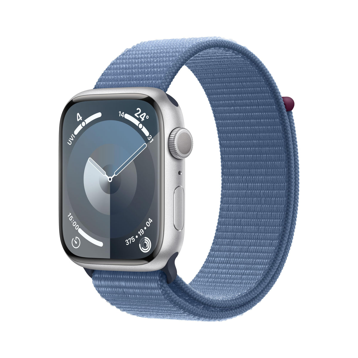 Apple Watch Series 9 [GPS, inkl. Sport Loop winterblau] 45mm Aluminiumgehäuse silber – Refurbished – Produktansicht