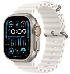 Apple Watch Ultra 2 [GPS + Cellular, inkl. Ocean Armband weiß] Titangehäuse silber – Refurbished – Produktansicht