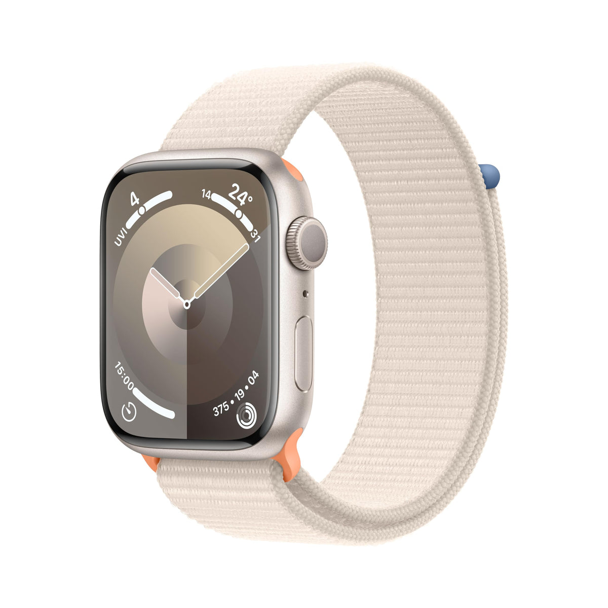 Apple Watch Series 9 [GPS, inkl. Sport Loop polarstern] 45mm Aluminiumgehäuse polarstern – Refurbished – Produktansicht