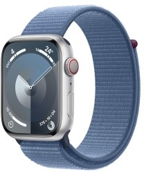 Apple Watch Series 9 [GPS + Cellular, inkl. Sport Loop winterblau] 45mm Aluminiumgehäuse silber – Refurbished – Produktansicht