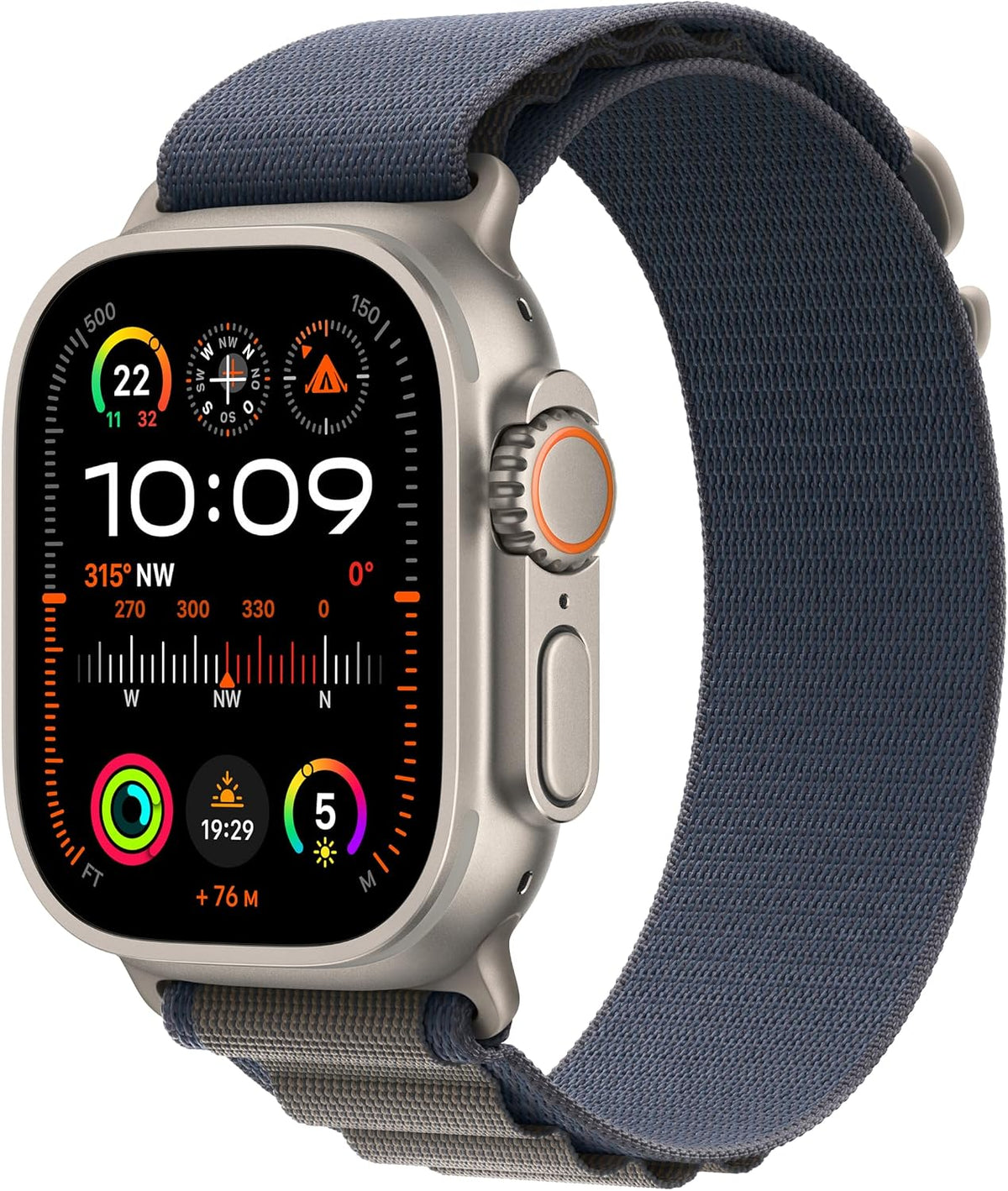 Apple Watch Ultra 2 [GPS + Cellular, inkl. Polyester Alpine L blau] Titangehäuse silber – Refurbished – Produktansicht