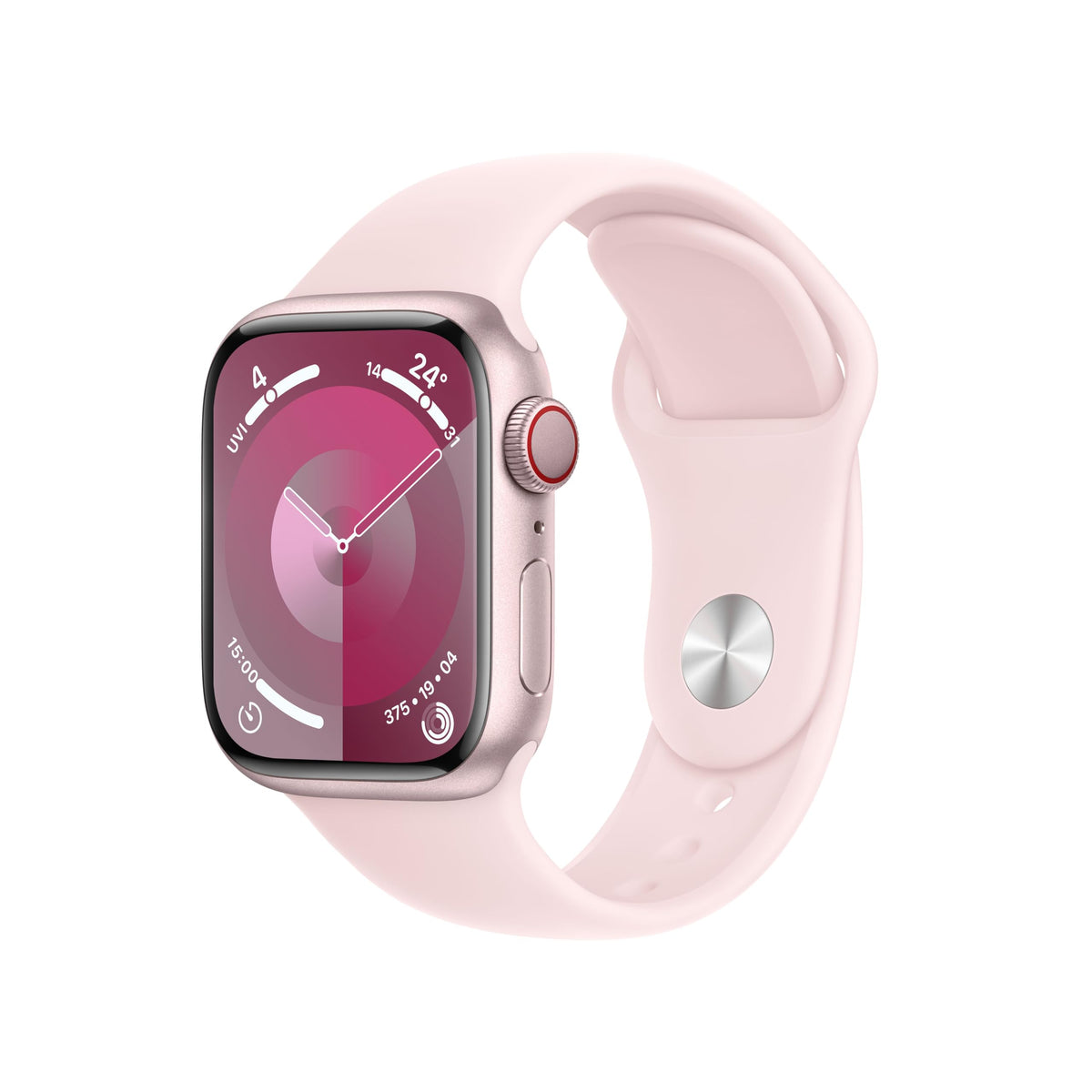 Apple Watch Series 9 [GPS + Cellular, inkl. Sportarmband S/M hellrosa] 41mm Aluminiumgehäuse rosé – Refurbished – Produktansicht