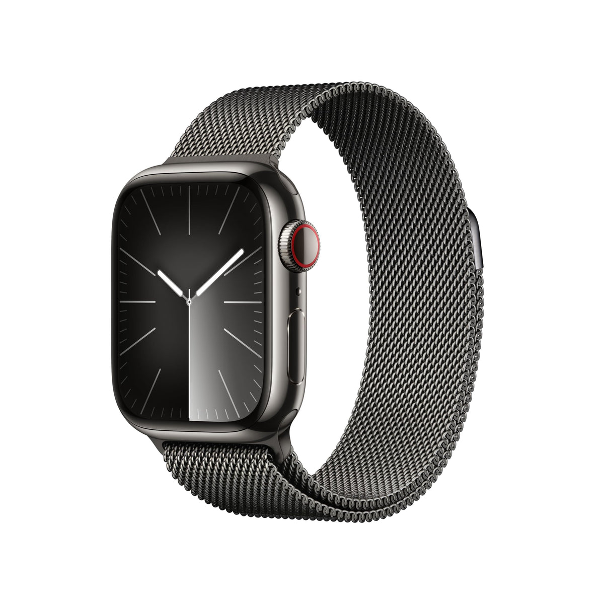 Apple Watch Series 9 [GPS + Cellular, inkl. Milanaise Armband graphit] 41mm Edelstahlgehäuse graphit – Refurbished – Produktansicht