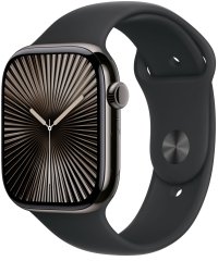 Apple Watch Series 10 [GPS + Cellular, inkl. Sportarmband S/M schwarz] 46mm Titangehäuse schiefer – Refurbished – Produktansicht