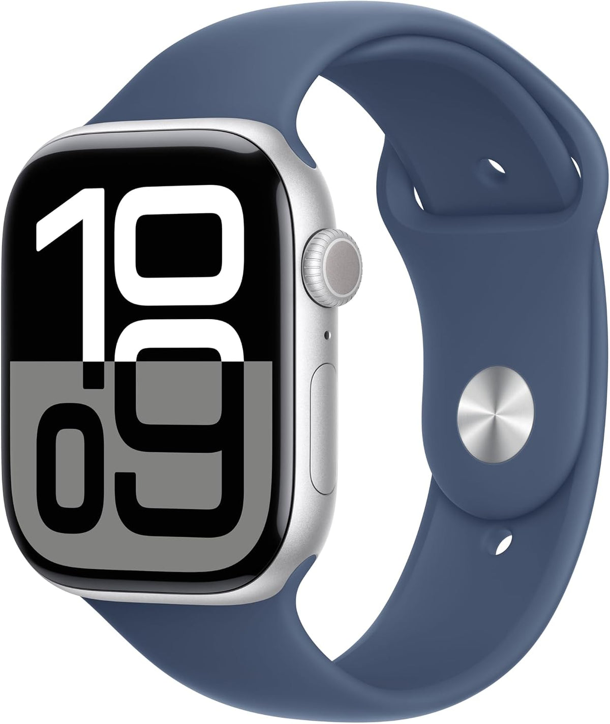 Apple Watch Series 10 [GPS + Cellular, inkl. Sportarmband M/L denim] 46mm Aluminiumgehäuse silber – Produktansicht
