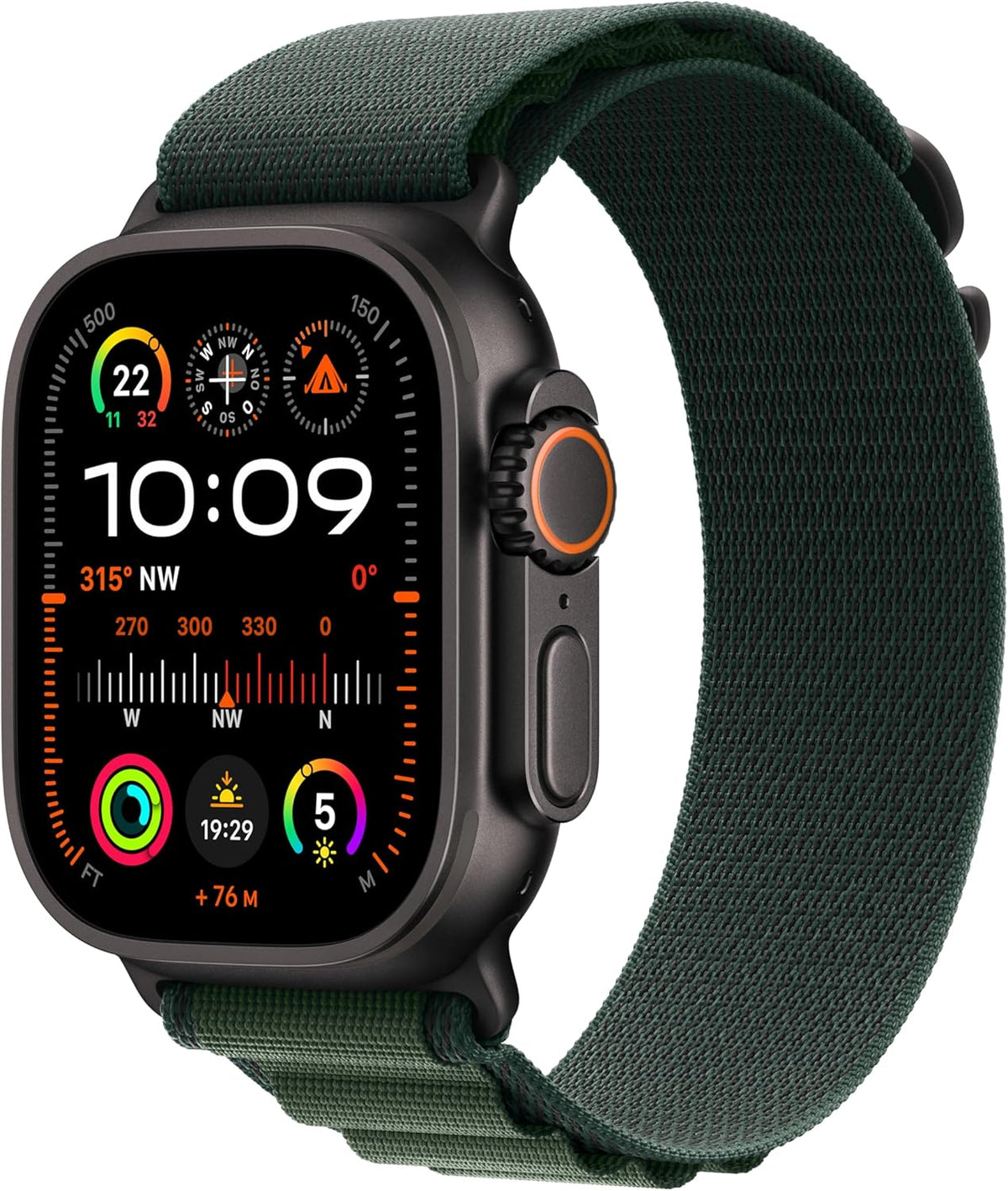 Apple Watch Ultra 2 [GPS + Cellular, inkl. Alpine Loop M dunkelgrün] 49mm Titangehäuse schwarz – Refurbished – Produktansicht