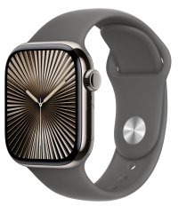 Apple Watch Series 10 [GPS + Cellular, inkl. Sportarmband M/L grau] 42mm Titangehäuse beige – Refurbished – Produktansicht